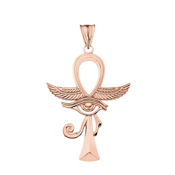 10K Solid Rose Gold Ankh Eye of Horus Necklace - Picture 2 of 7